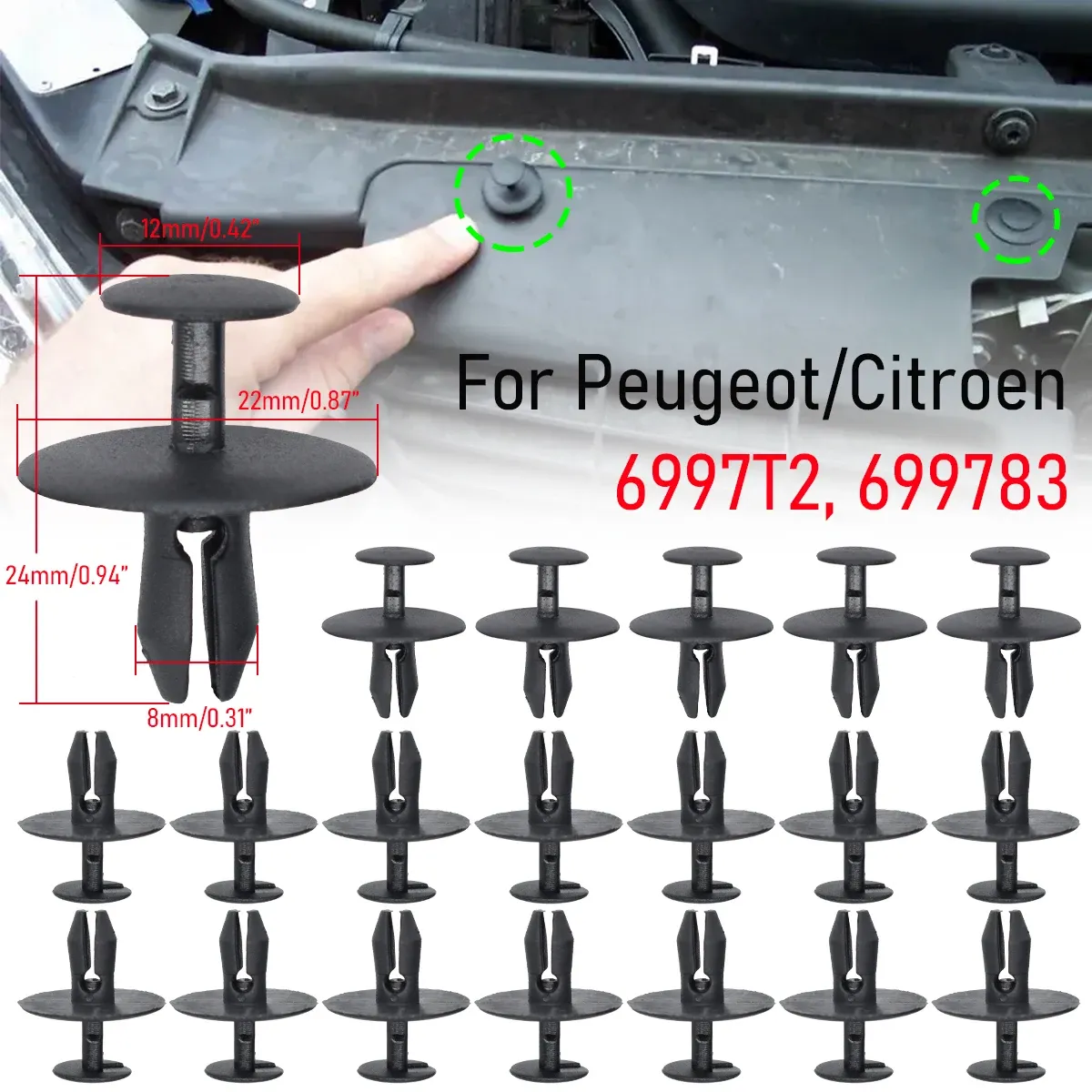 Clip Di Fissaggio Per Bagagliaio Auto - Compatibile Con Citro&euml;n C2, C3, C4, Peugeot 206, 207, 208