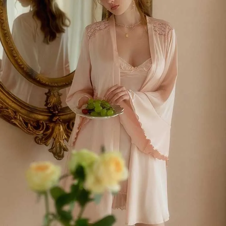 여자 섹시 스커트 섹시한 아이스 실크 잠옷 새로운 고급 프랑스 스타일 가슴 패드 순수 욕망 파자마 드레스 여성을위한
