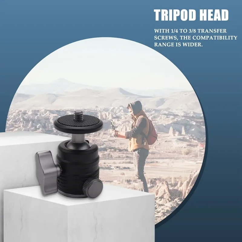 Evrensel Küresel 360 ° Tripod Balo Kafası 3/8 inç Arayüz Fotoğrafları DSLR Kamera Tripod için Uygun Mini Top Kafası