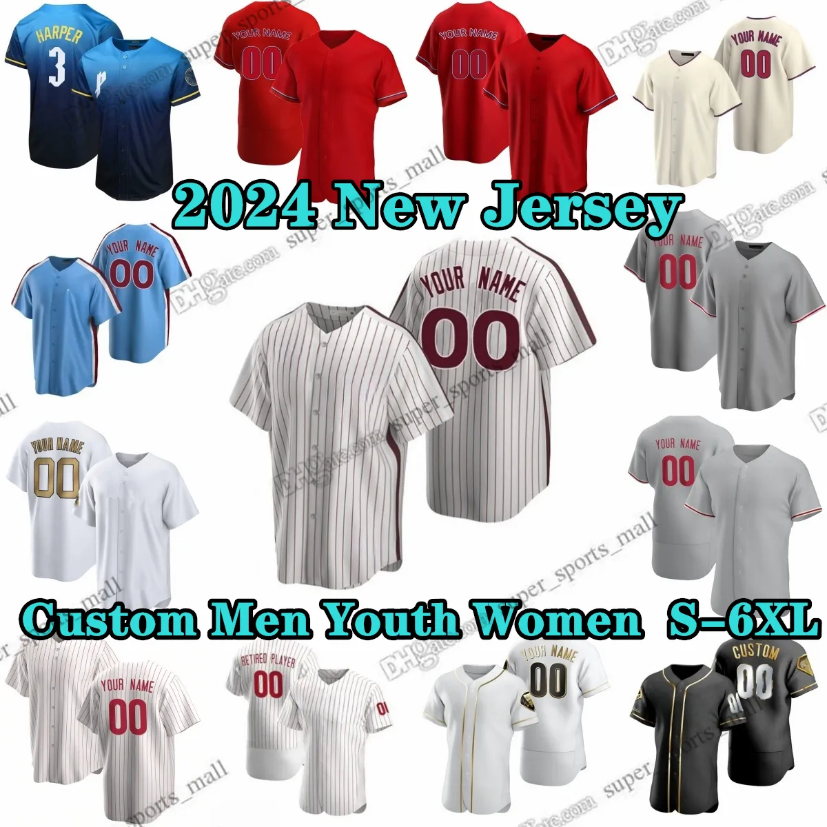 Custom S-6XL J.T.RealMuto Baseball Jersey 3 Bryceharper 5 Brysonstott 7 Traineur 18 Johanrojas Kyleschwarber Alecbohm Castellanos Brandonmarsh Merrifield