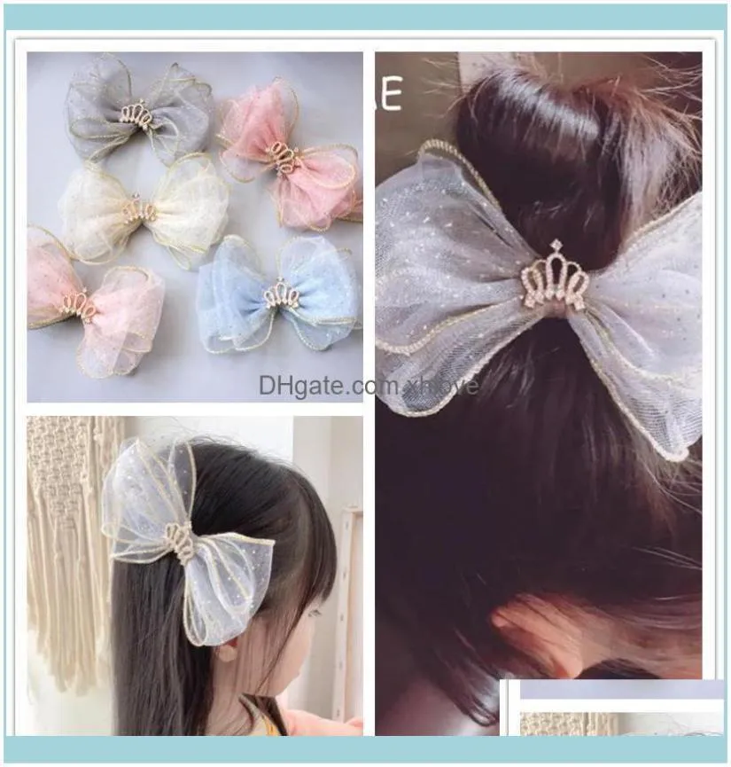 Baby Kids Maternityoutique Fashion Glitter Tiaras Mesh Bow Hairpins Rhinestone Crown Bowknot Hair Clips Princess Headwear AESSO9104249