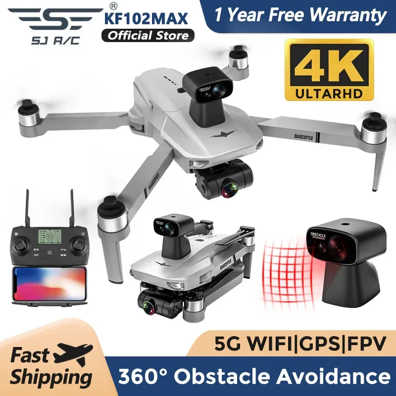 Drones Kf102 Max Fpv Drone 4k Professional Gps Hd Camera 2axis Gimbal Antishake Obstacle Avoidance Brushless Motor Quadcopter Rc Dron