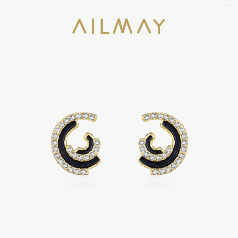 Boucles d'oreilles AILMAY 925 STRILL SIRGE MODE ENAMEL ÉAMEL CUBIQUE Zircone Géométrique pour femmes