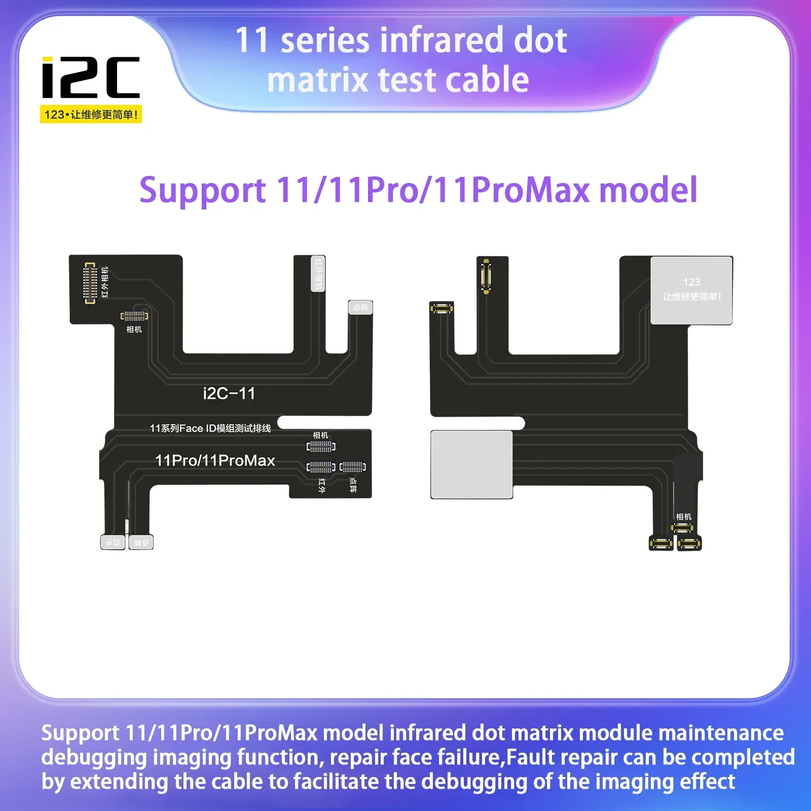 I2C Infrarot DOT -Matrix -Testkabel für iPhone Face ID Fix iPhone X XS XR 11 12 13 Pro Max Punktmatrix Gesichts -ID Reparatur Flex Kabel