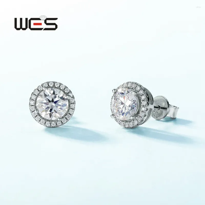 Boucles d'oreilles STAD WES 925 STERLING Silver 6.5 mm 1Ct Diamond Moisanite pour femmes cadeaux de fête de mariage Bijoux de luxe