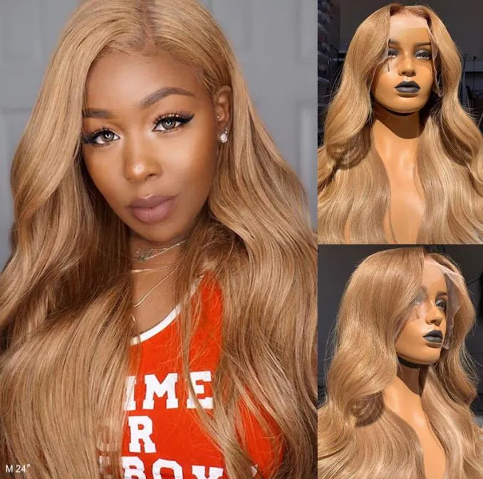 Honey Blonde Lace Front Human Hair Wigs Pre Plucked 27 Colored Wavy Brazilian Remy Hair 13x4 Lace Wig 150 Bleached Knots4652947
