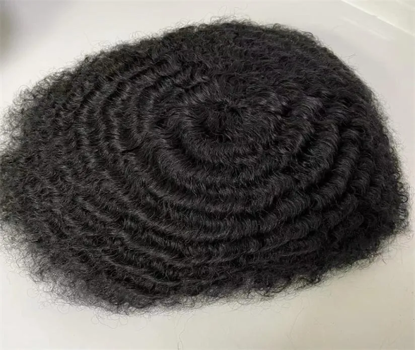 Pizzo completo Toupee Indian Virgin Human Hair Piece 10mm Afro Wave Sostituzione per uomini neri Express Delivery4053711