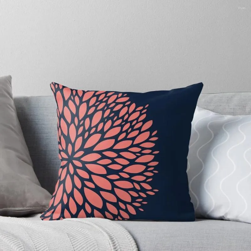 Pillow Navy Blue and Coral Flower Design Throw Coperchio di lusso Cover di lusso