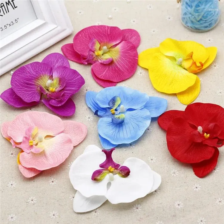 Decorative Flowers 10cm Butterfly Orchid Artificial Flower Head DIY Handmade Crafts Material Home Garden Bouquet Gift Box Decor Flores