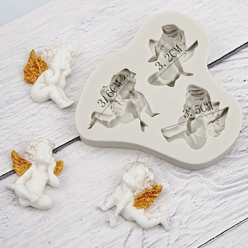 3d Drei kleine Baby Engel Silikon Schimmel DIY Kuchen Dekor Fondant Schokoladengebäckküche Backwerkzeuge Dessert Kerzenharzform Form