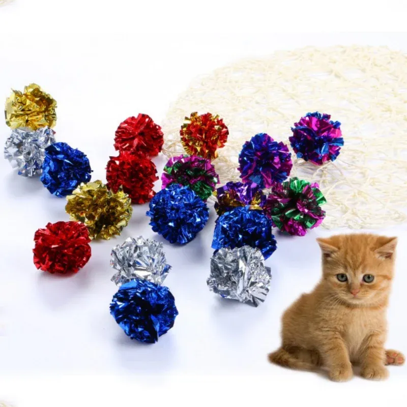 Gatto giocattolo colorato di carta crackle crackle suono fruscio Mylar sfera graffiante graffio di gioco divertimento giocattoli accessori per gatti