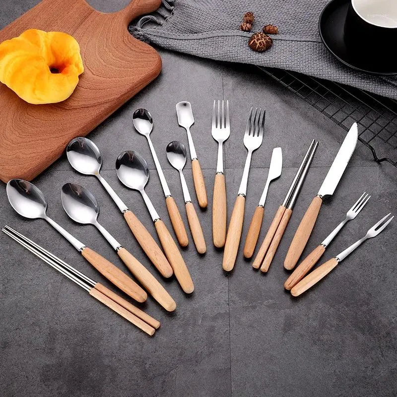 Forks Beech en acier en acier inoxydable Set Couteau occidental japonais et fourche à café de la cuillère à la cuillère à la crème