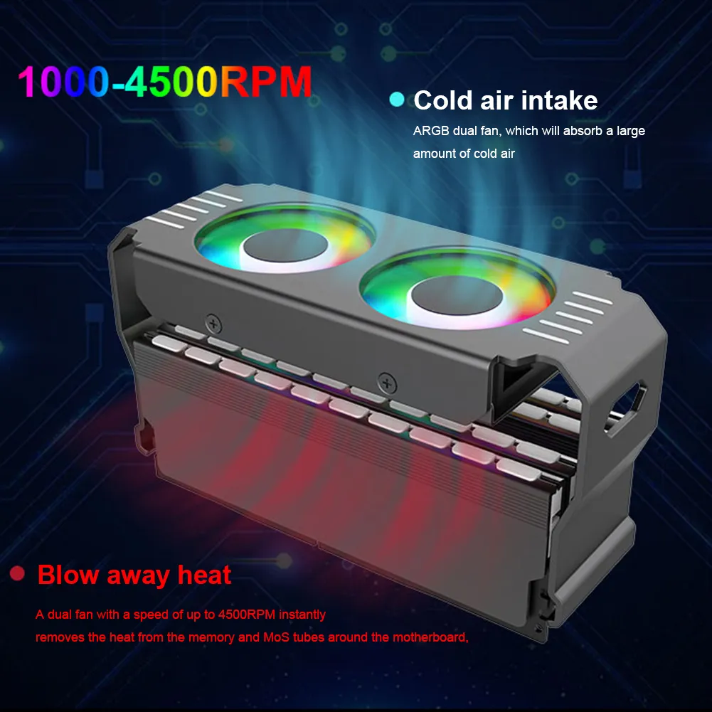 RAM Memory Cooler With Dual 120mm Fans 4Pin PWM/5V 3Pin ARGB DDR4 ...