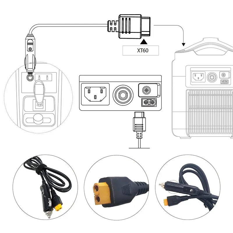 Lokujący papieros do samochodu do XT60 kabel ładujący 12V 24 V dla Allpowers S2000 EcoFlow River Delta Elektrownia przenośna.