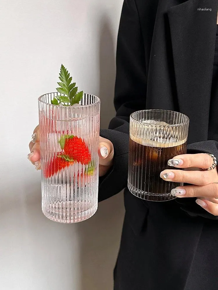 Bicchieri da vino tazza di vetro a bassa bassa trasparente tazze d'acqua addensate verticali per il succo di latte per succo di whisky cocktail home office bar
