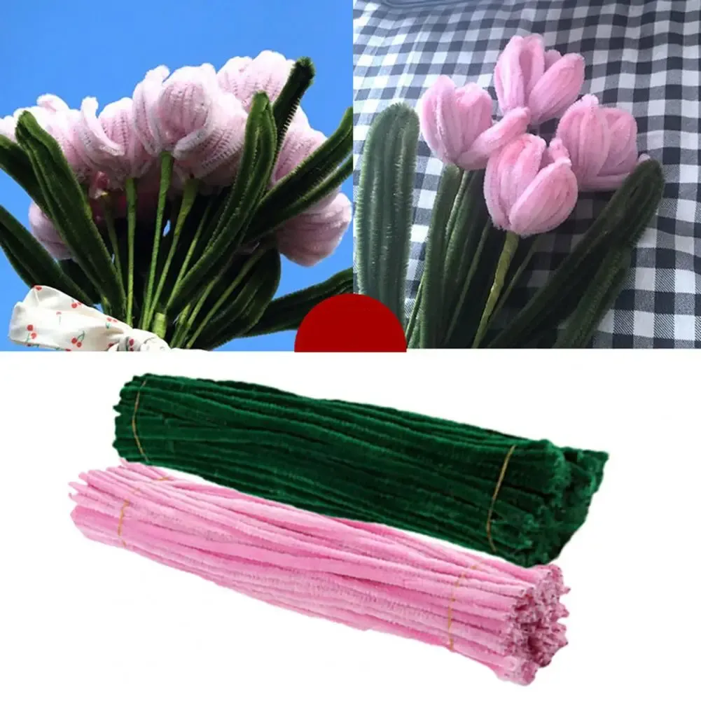 1 ustawione rurowe sprzątacze rzemieślnicze elastyczne zgięte drut kolorowe łodygi chenille DIY Tulip Bukiet Making Kit DIY Flower Art Projekt