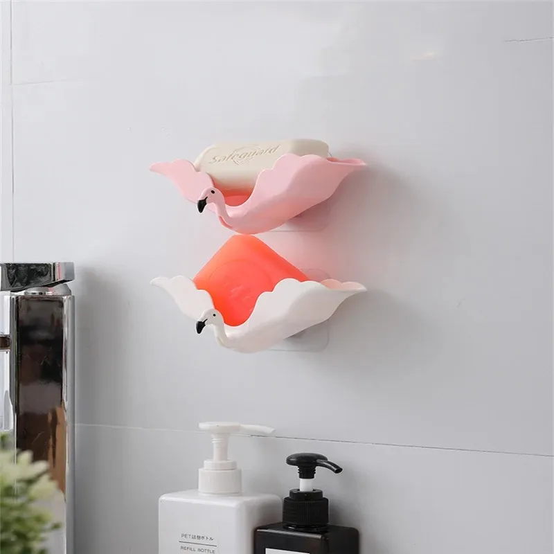 Flamingo Soap Derees Draai Sugion Cup Soap Box Wall gemonteerde multifunctionele opbergplank met haak badkameraccessoires voor muur gemonteerde zeepkast