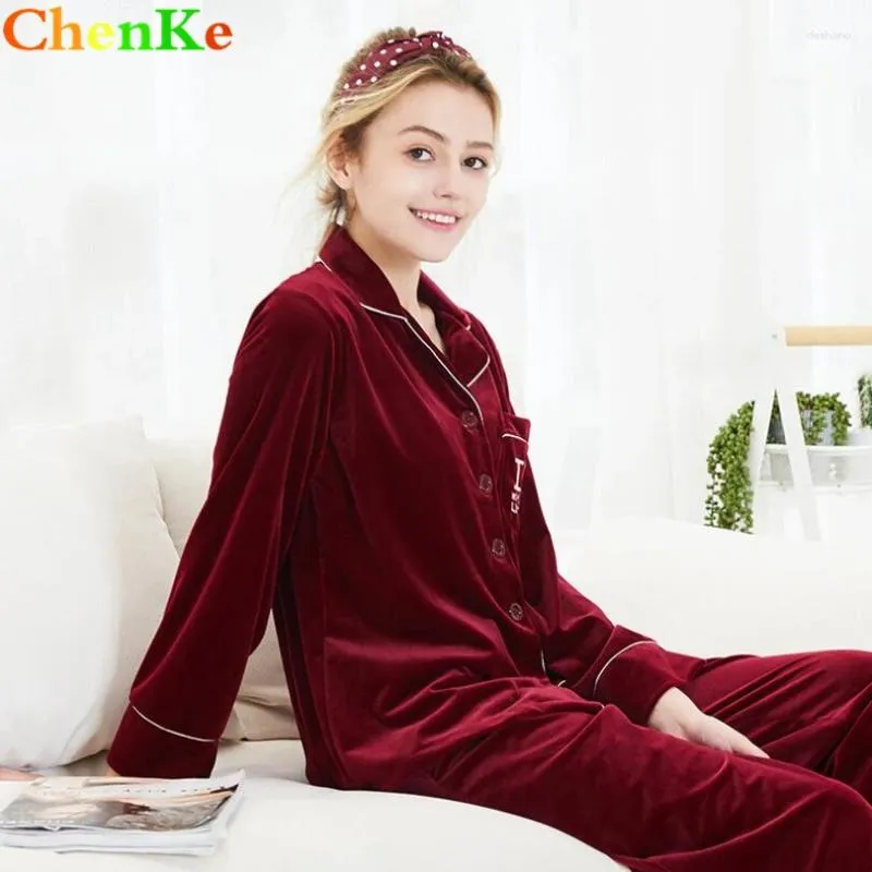 Thuiskleding Chenke 2024 Winter Pyjamas Women Polyester volle broek Lady Two Piece Pyjama Set Letter Print vrouwelijke dames sets