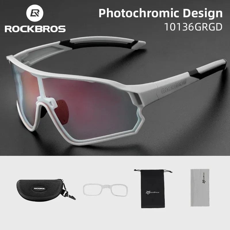 Rockbros Pochromic Cycling Glasses UV400 Solglasögon Utomhus Sportcykel Eyewear MTB Racing Lätt flexibla skyddsglasögon 240402