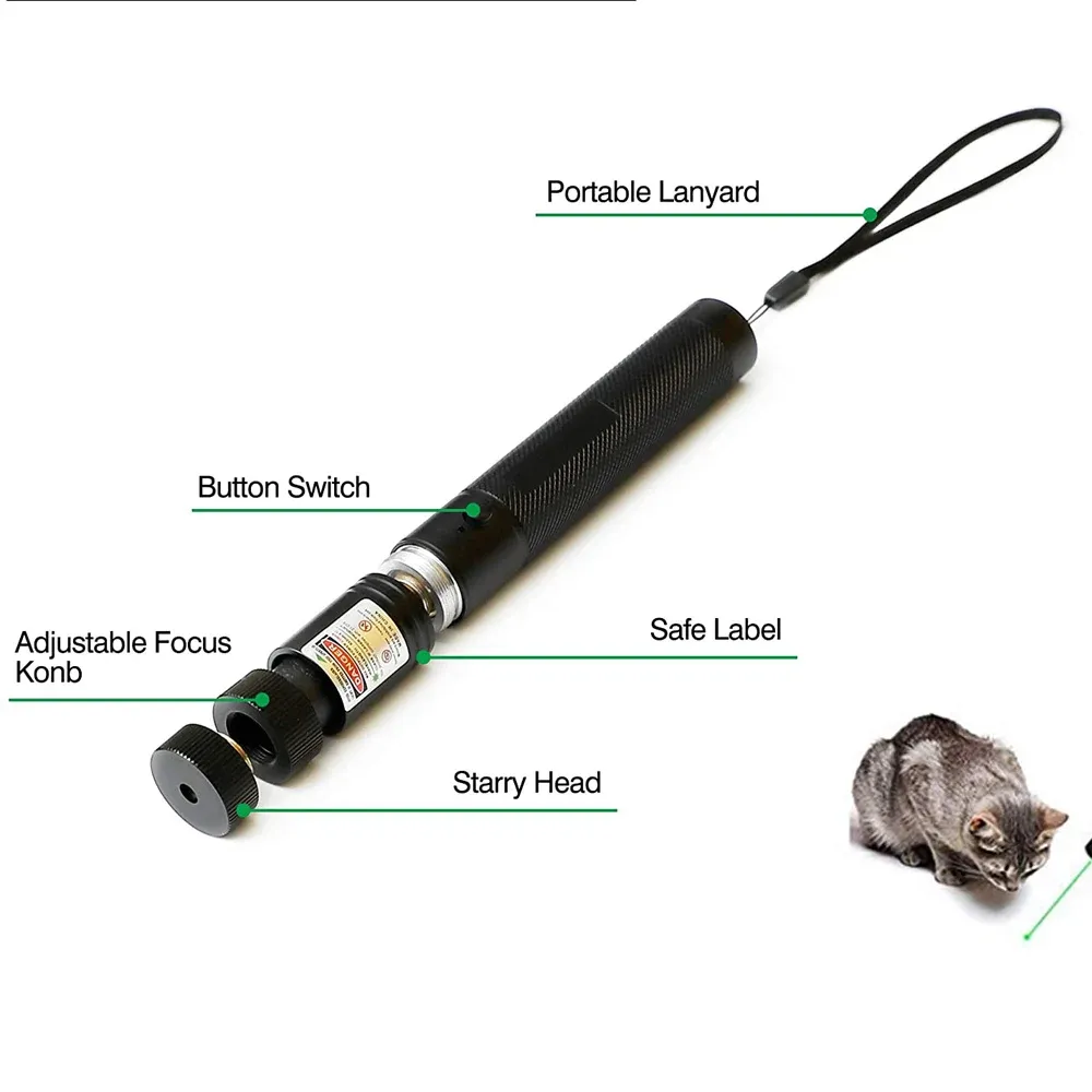 Torche laser verte élevée puissante 532 nm 1000m Focus réglable du pointeur laser vert concentré avec batterie et chargeur