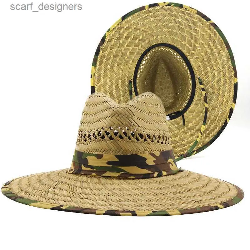 Chapéus de balde largura chapéus de balde simples homens homens palha de verão praia chapéu de sol ao ar livre verão abrangente jazz panamá palha de salva -vidas chapéu de verão feminino chapéu de verão y240409