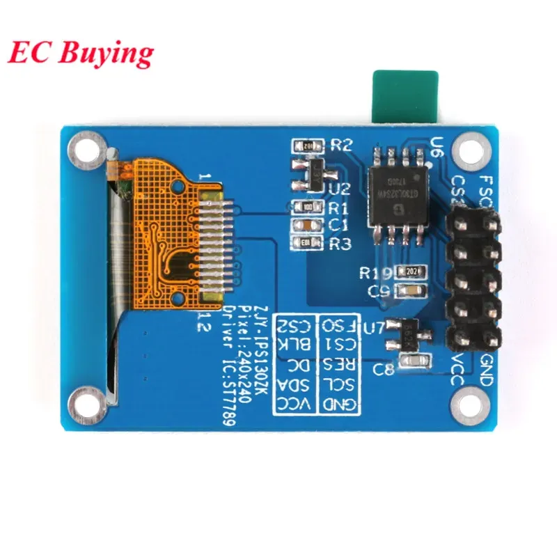 1,3 pouce IPS TFT LCD 1,3 "Module d'écran d'affichage 240 * 240 ST7789 Drive SPI HD LED de couleur Full Color 10pin pour Arduino avec bibliothèque de police