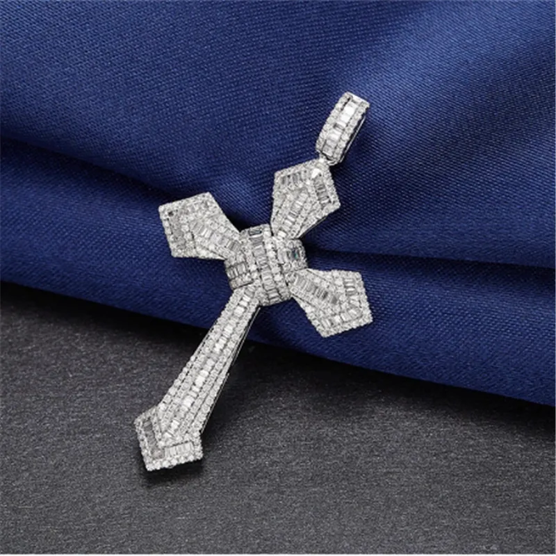 Fashion designer 14K Gold Long Diamond Cross Pendant High quality 925 Sterling Silver Party Wedding Pendants Necklace For Women men moissanite Jewelry Gift