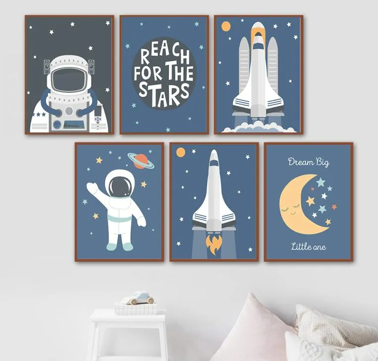 Astronaut Space Theme Nursery Child Rocket Affischer and Prints Wall Art Canvas Målning Bild Nordic Kid039s Boy Room Decor AR9523520