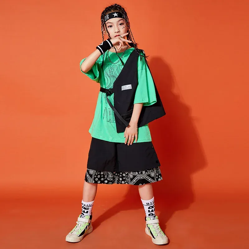 Kids Hip Hop Dance Outfit: Loose Fit Streetwear T Shirt Shorts