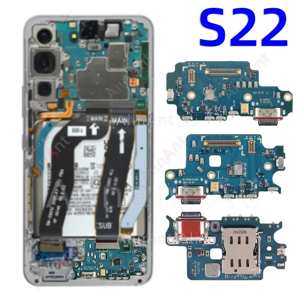 Aiinant USB Porta Charging Board Dock Connector Cabô Flex Cable para Samsung Galaxy S22 Ultra Plus S22+ S901N S906N S908N 5G