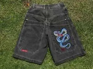 Jnco jeans shorts voor heren retro gotisch patroon gedrukt jnco jeans denim shorts stijl hiphop tas zomer heren strand jeans jorts gym shorts 992