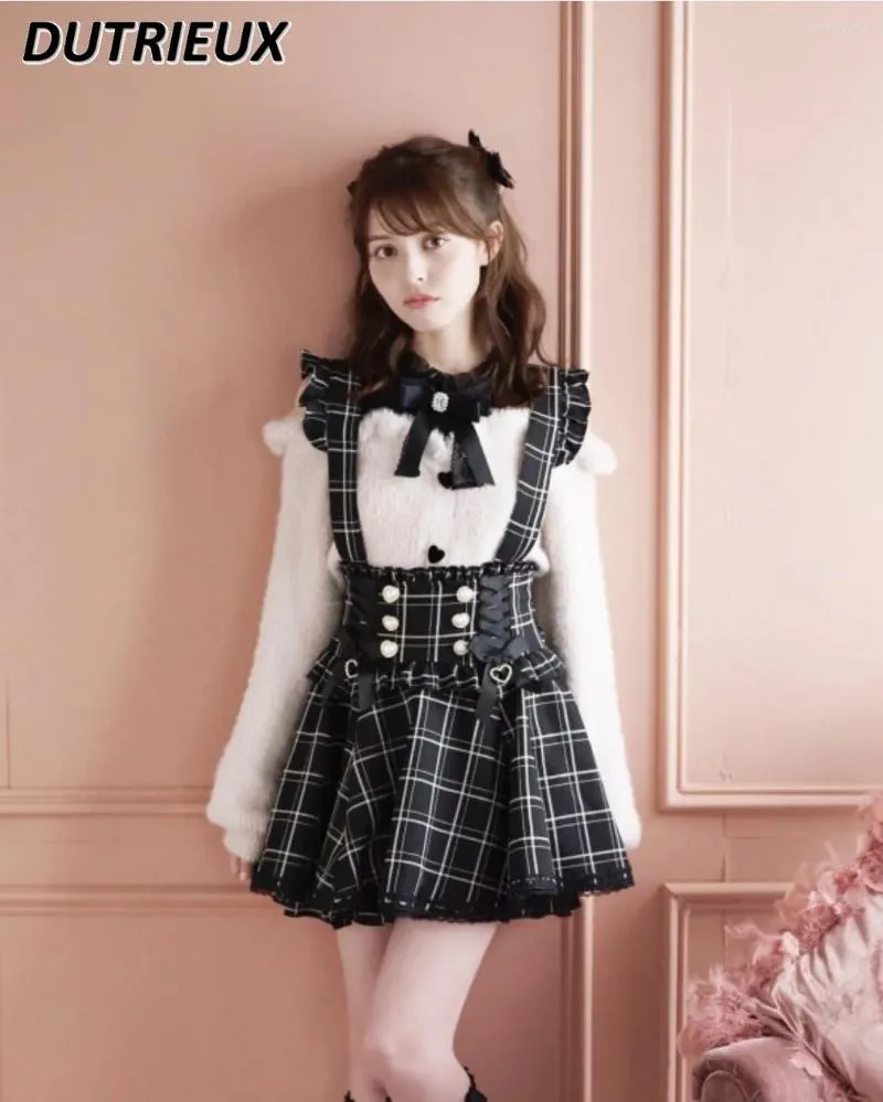 Spódnice lolita japoński w stylu wstążka bok diamentów perłowa klamra zdejmowana krótka suwata spódnica rojita dziewczyny słodkie urocze mini a-line mini