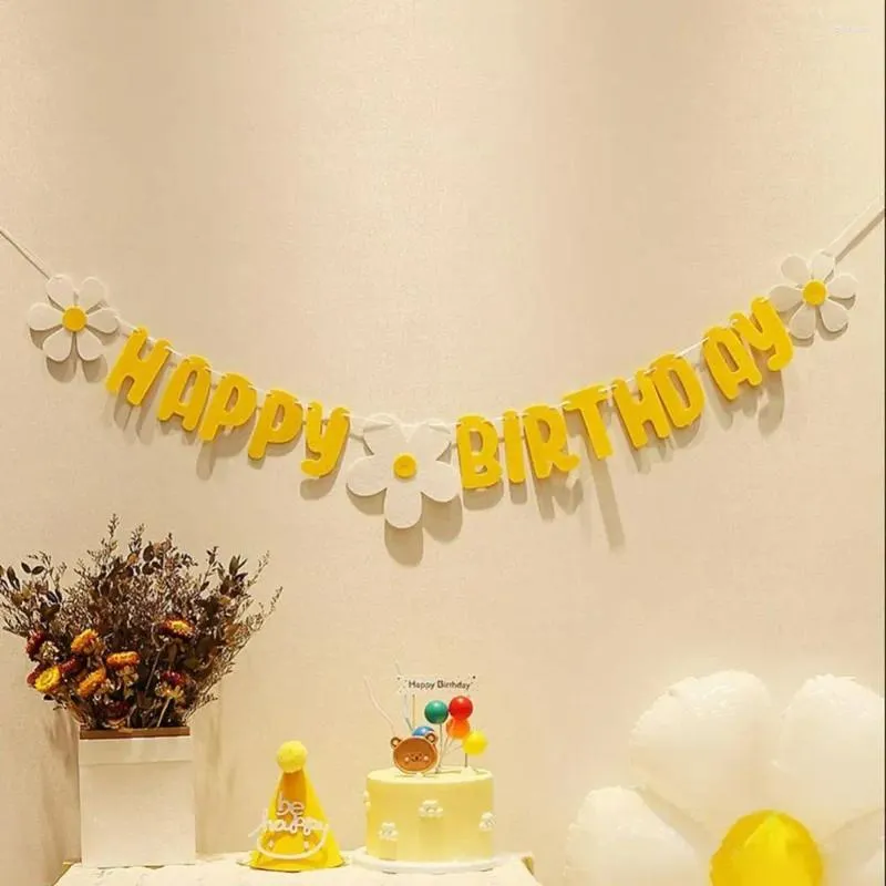 Feestdecoratie gele gelukkige verjaardag banner ins daisy vlag baby shower hangende slingerbenodigdheden