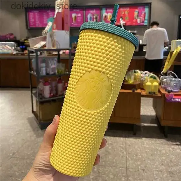 Mokken nieuw klaar om te verzenden met mus 24oz 710 ml Durian Straw Cup met deksel Diamant Radiant Coffee Mus Mus Sipper Tumbler bezaaid Cold Blin Cup 1215 L49