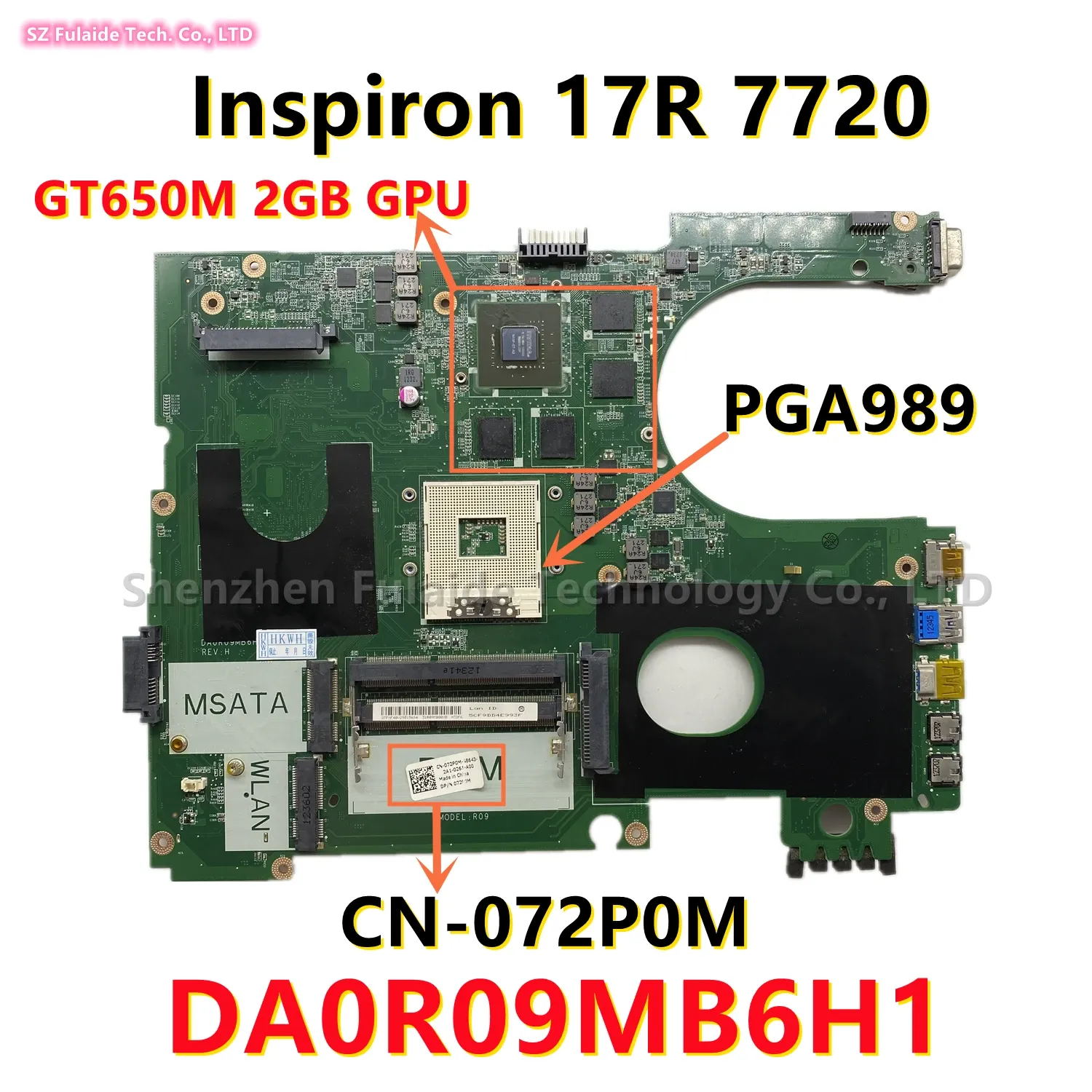 Материнская плата DA0R09MB6H1 DA0R09MB6H3 для Dell 17R N7720 7720 Материнская плата ноутбука GT650M 2GB GPU 2D/3D версия HM77 DDR3 CN0MPT5M CN072P0M