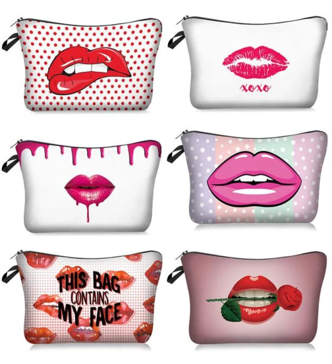 Red Lip 3D Printing Cosmetic Bags With Multicolor Pattern Cute Eyes Makeup Pouchs For Travel1033361