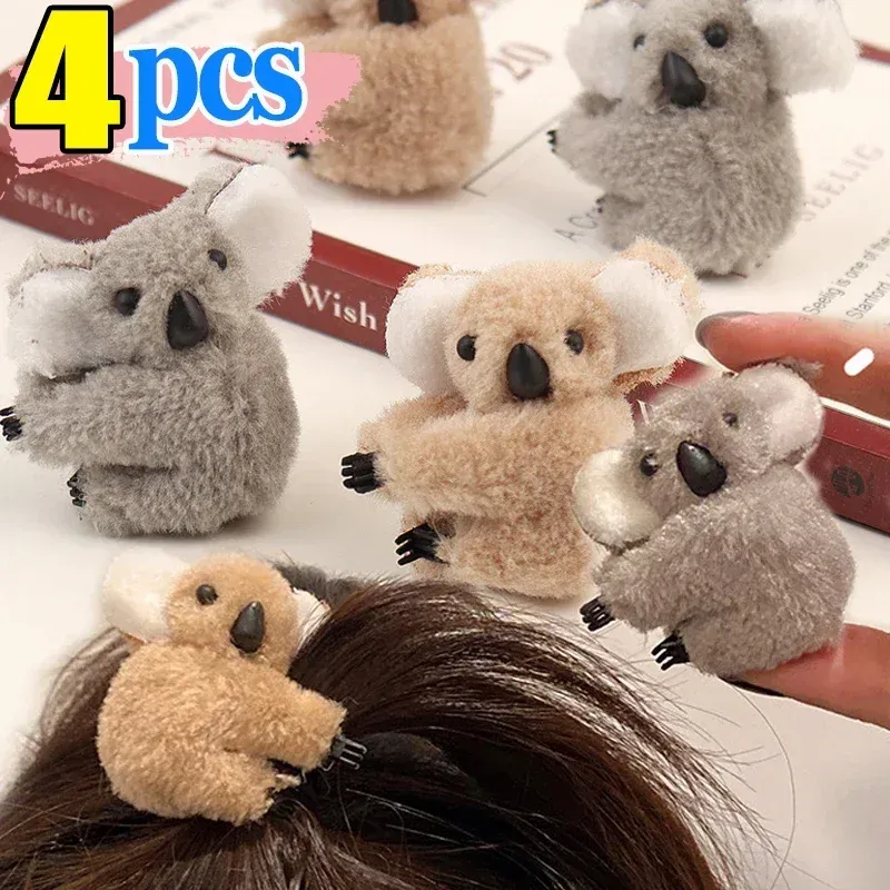 1/4PCS Koala Fluffy Animal Bobby Pin Plush Bear Hair Clips Haarspelden schattige haarslide voor meisjeshoofdkleding Koala Barrettes Accessoires