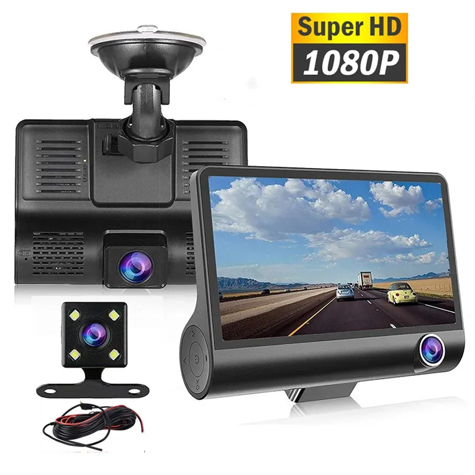 C2 Driving Recorder Car DVR 4 -дюймовый приборной кулачок HD 1080p 3 объектива 170 градусов заднего вида с задней парковкой Камера Автоматическое обнаружение видео