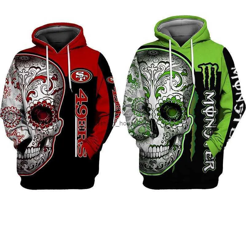 2022 Autunno/Inverno New Mens Skull 3D Digital Stamping Pullover Stampe e cappotto