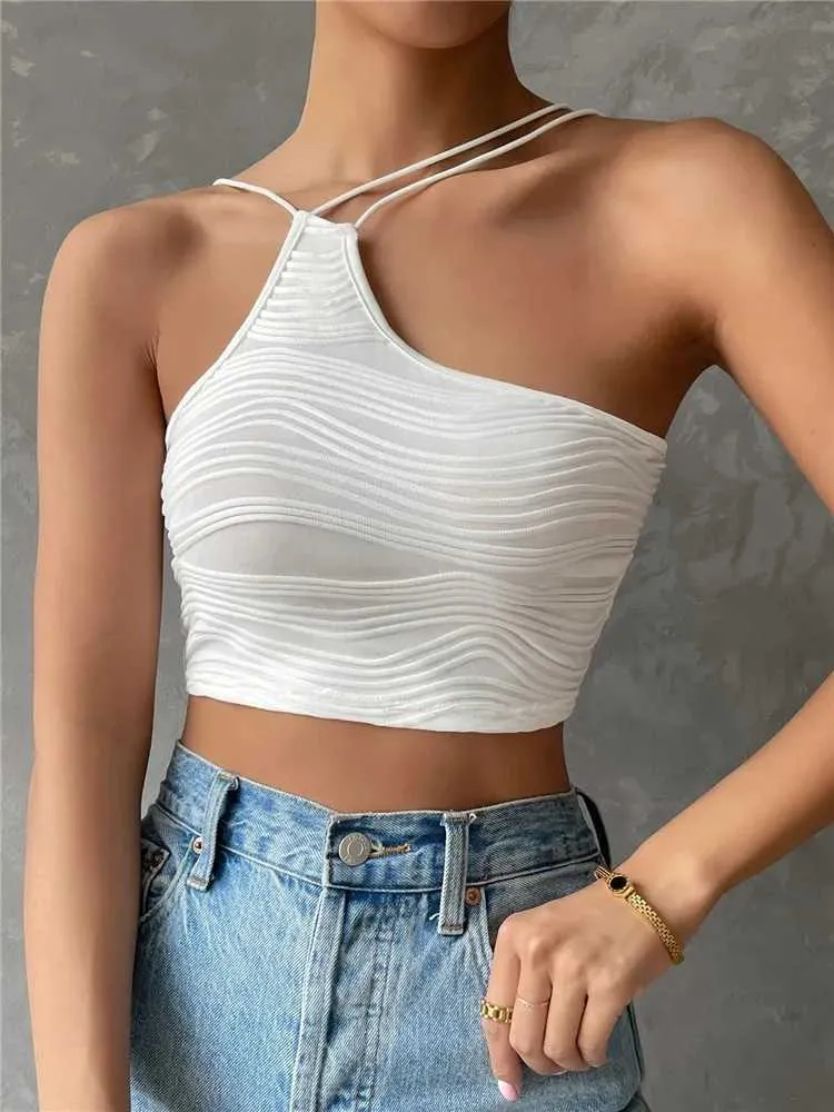 Women's Tanks Camis Sexy Asymmetric Neckline Cami Womens Summer Y2K Clothes Grunge High Street Sleeveless Backels Club Crop Top Streetwear 2023 J240409