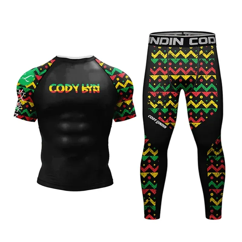 Rashguard Grappling Jiu Jitsu MMA T-Shirt +Hosen Männer Sport 4pcs/Set BJJ Boxing Trikots Fitnessstudio-Ausschlag Wache MMA Clothing Shorts Boxeo