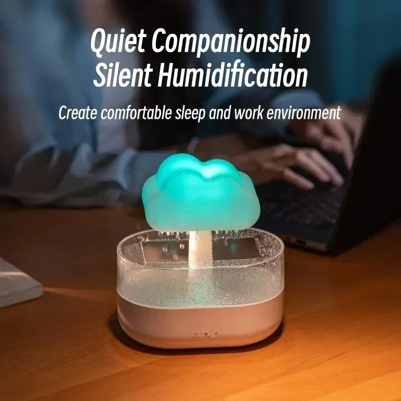 2023 Humidificateur de lumière de nuit de nuage de pluie avec un son de chute d'eau de pluie et 7 couleurs LED Light Essential Huile Diffuseur Aromatherapy