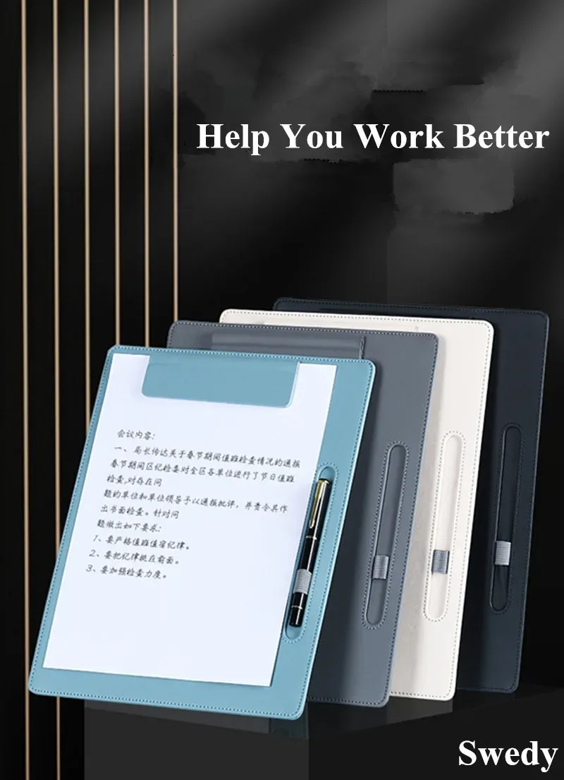 A4 PU Leather Document Holder Clipboard Meeting Report Magnetic Drawing Writing Pad Menu Paper Clip Board