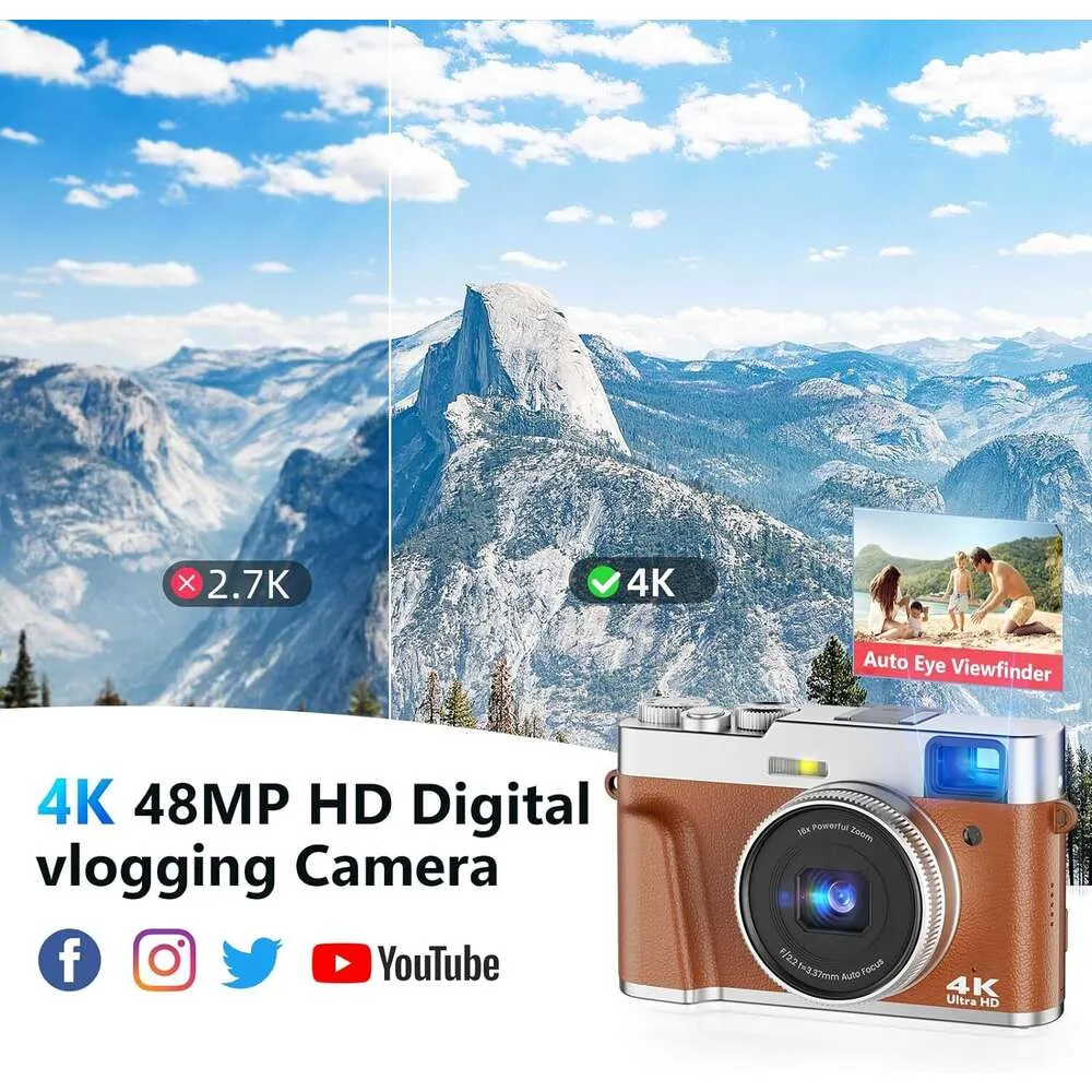 Capture Stunning 4K Videos and Photos with this 48MP Autofocus Digital Camera - Perfect for YouTube Vlogging and Travel Photography - Includes 32GB MicroSD Card