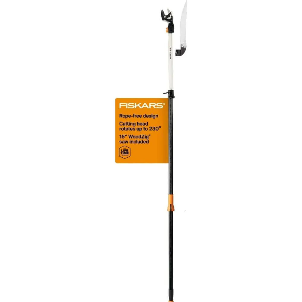 FISKARS Extendable Pole Tree Pruner/Trimmer with Rotating Head and Precision Steel Blade - Effortlessly Cut Branches up to 1.25" Diameter with Ease