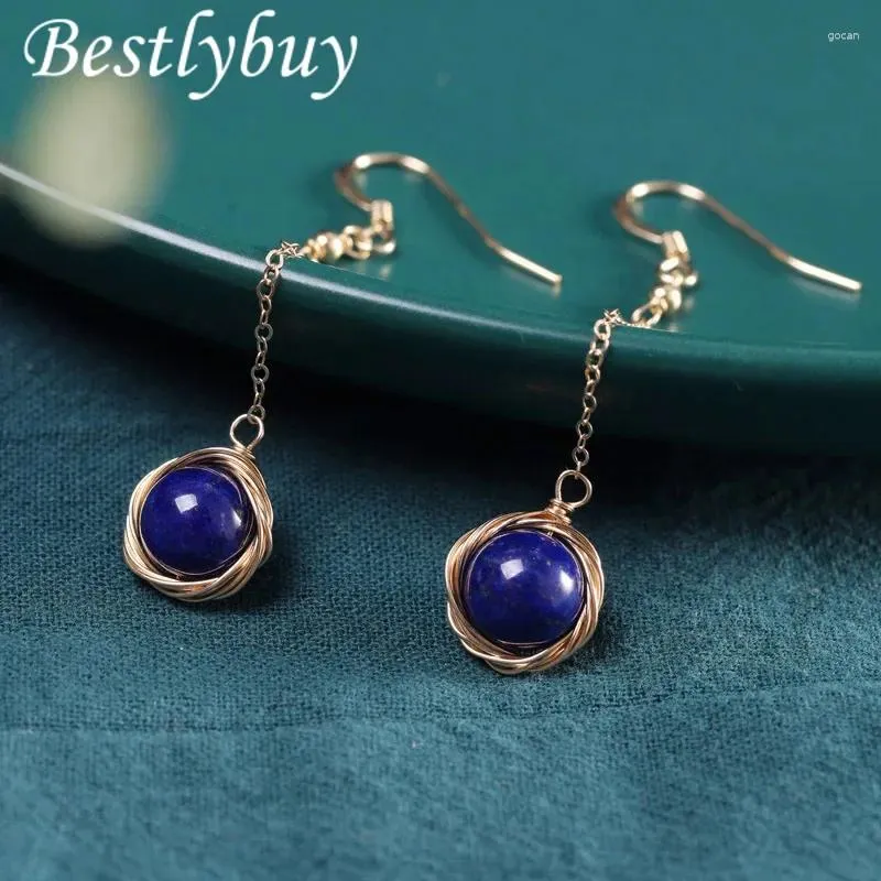 Stud-oorbellen Lybuy 2024 Trend Real S925 Silver Sieraden Goud beklede dames lange lapis lazuli voortreffelijk bedroefd voor vrouwen