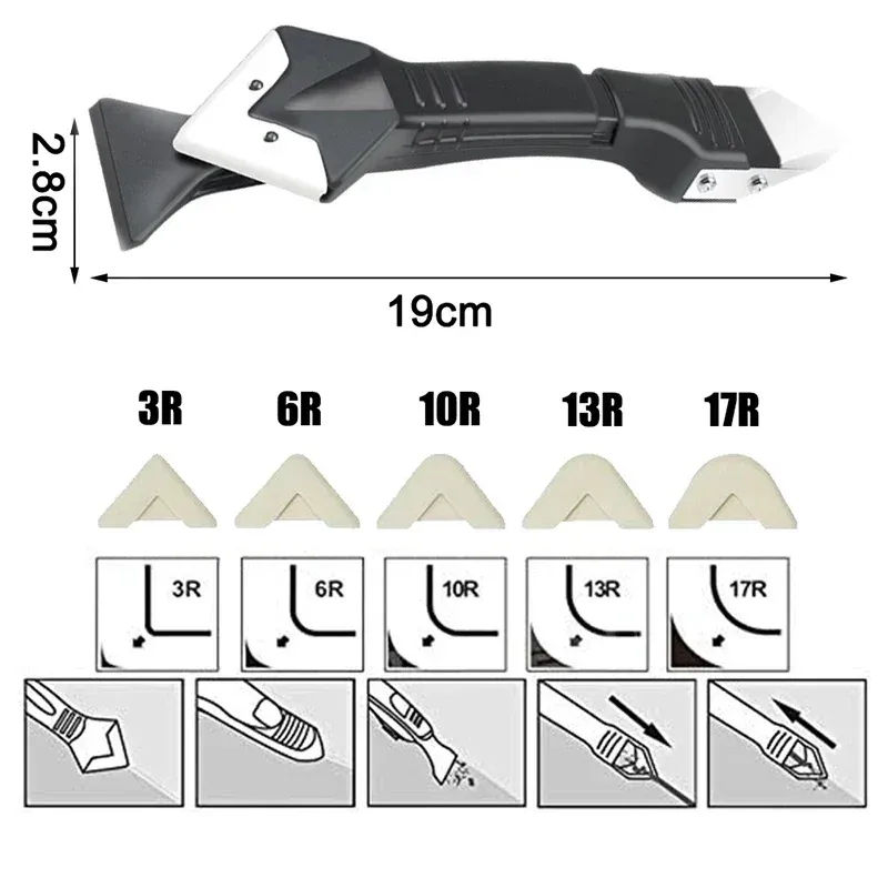 5in1 Siliconen schraper Remover afdichtingsmiddel kit afwerkingsmondmondstuk multifunctioneel rubberen schop vloer muurverf verwijderingsgereedschap