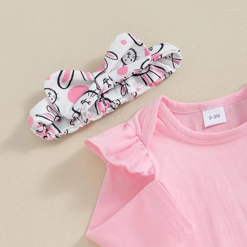 Kleidungssets geborene Kind Mädchen Osteroutfits Rüschen Langarm Strampler Hosentender Röcke Stirnbandkleidung Set Set