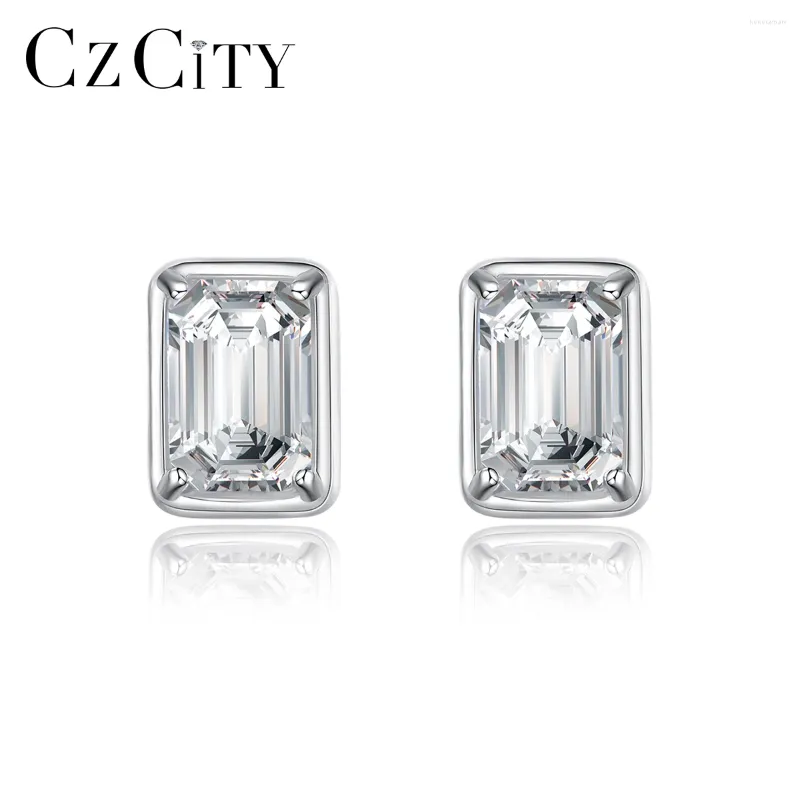 Boucles d'oreilles Czcity VVS D Maisanite Earcs Set 925 Silver for Women Luxury 2024 Designer Emerald Cut Geomertic Bijoux 1.2CT