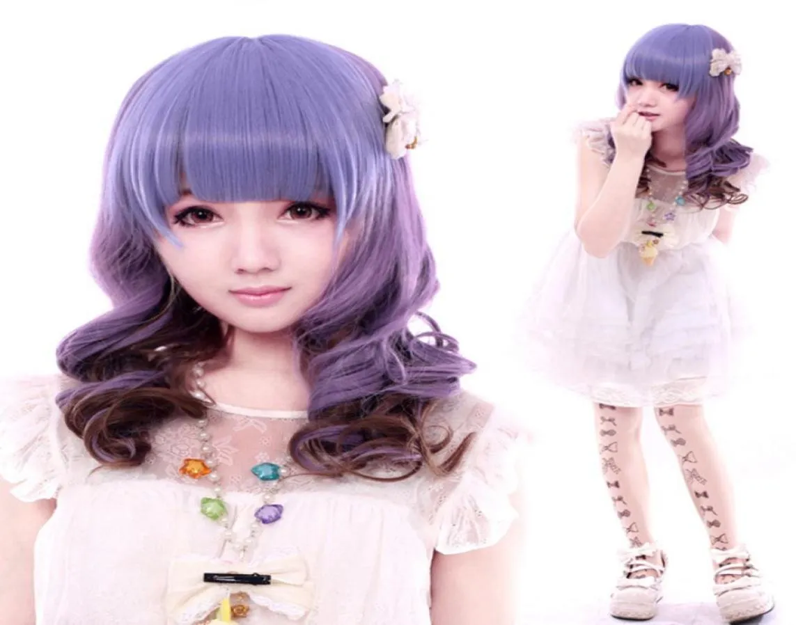 no lace Daily wigs Cosplay Hair Peruca Pelucas Tokyo Harajuku style Anime ombre wig waterlines Curly Synthetic Hair Wig peluca Cos4618011